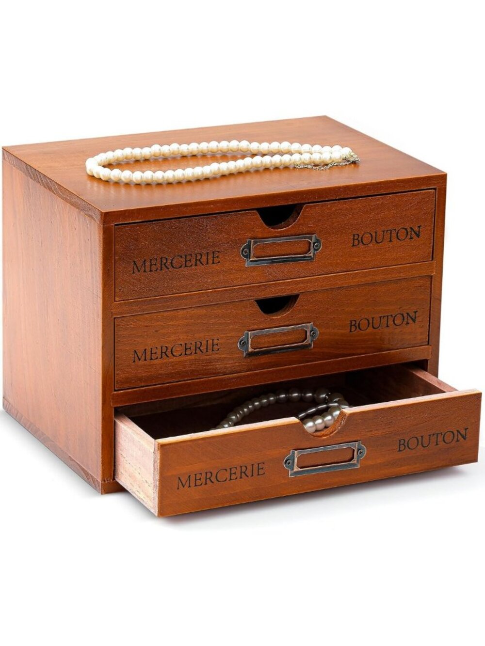 Vintage Wooden Desk Organizer with 3 Drawers, Stylish Makeup Storage, Brown
